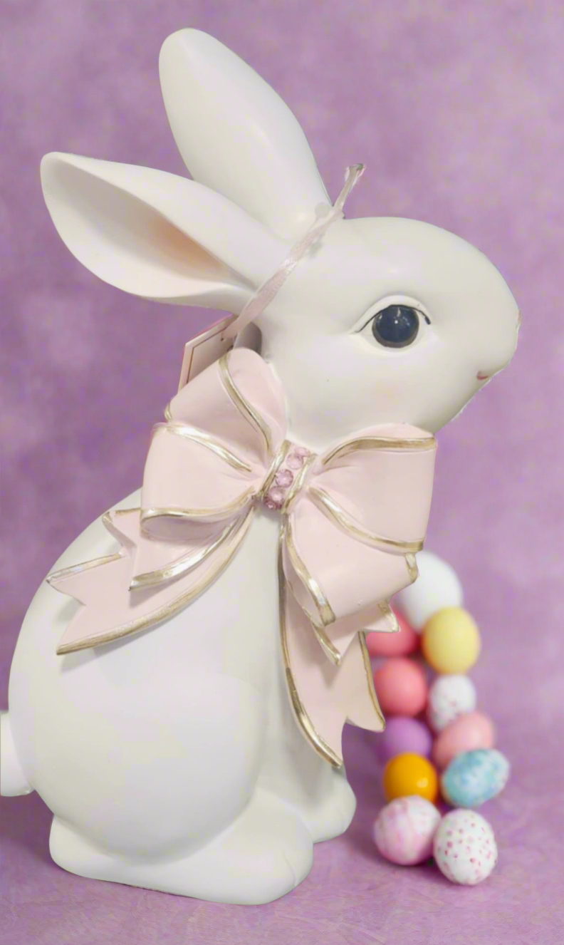 New Cupcakes and Cashmere white and pink coquette Easter bunny decor  10.5x5.5