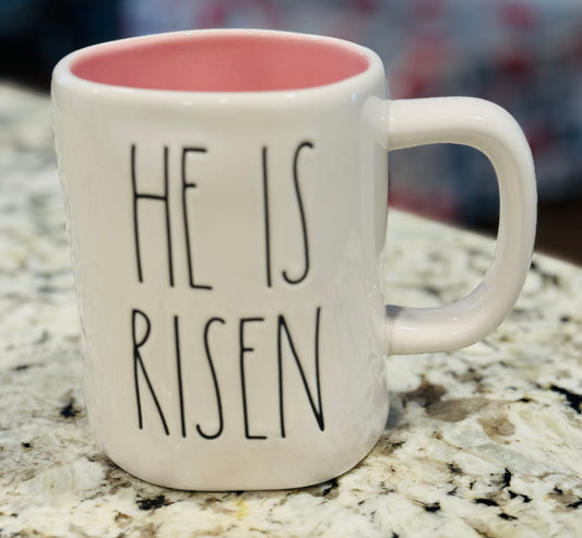 New Rae Dunn white ceramic coffee mug HE IS RISEN