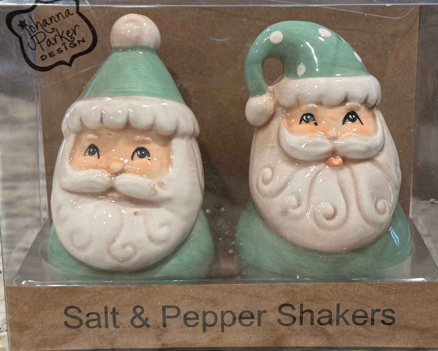 New Joanna Parker aqua pastel Mr. & Mr. Santa Claus salt & pepper set Christmas decor
