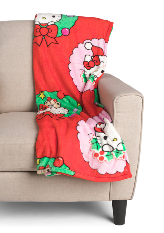 New Hello Kitty oversized red wreath Christmas throw blanket 60x70