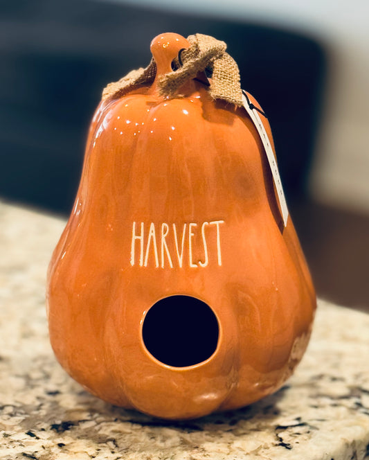 New Rae Dunn burnt orange ceramic gourd birdhouse fall decor HARVEST 9x7