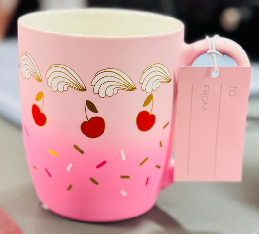 New soft touch ceramic pink cherry sprinkled coffee mug