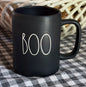 New Rae Dunn matte black ceramic coffee mug Halloween decor BOO