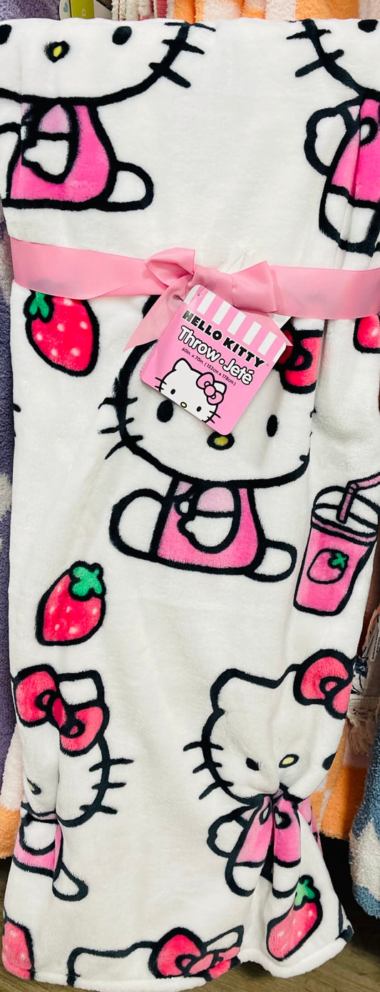 New Hello Kitty white strawberry milkshake print throw blanket 50x70