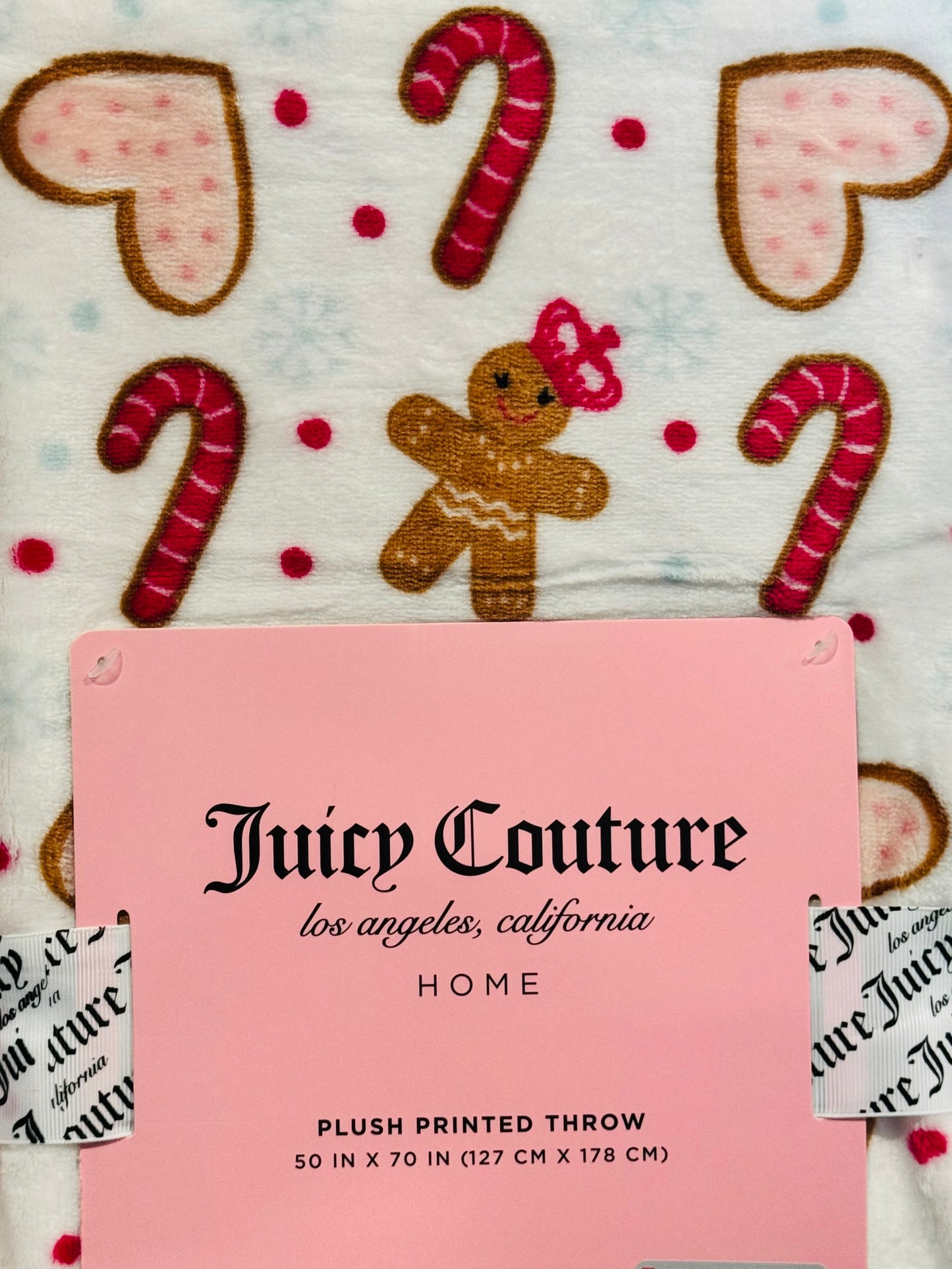 New Juicy Couture Pink & white Christmas gingerbread throw blanket