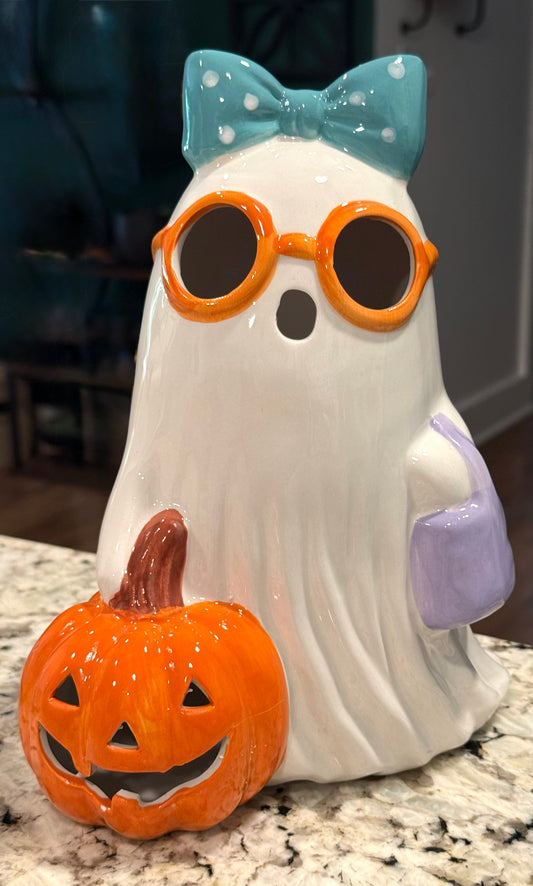 New Ghoulish ceramic light up sunglasses Halloween ghost decor 9x7.5