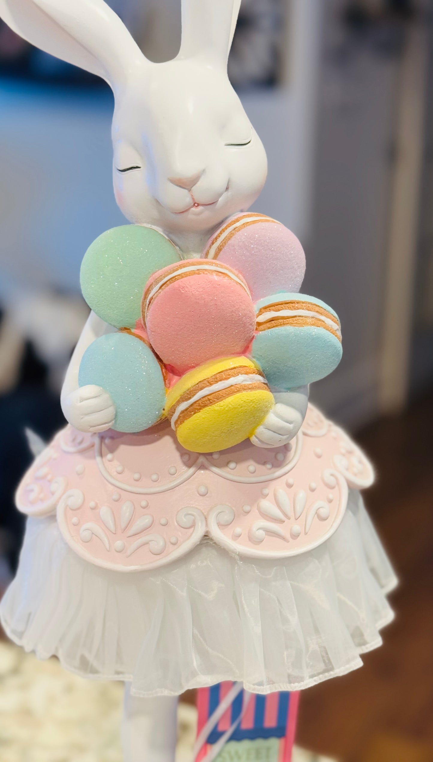 New Sweet Treats resin 24” Easter Bunny macaroon tulle skirt decor figure