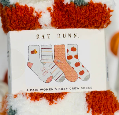 New Rae Dunn fall fuzzy women’s sock set size 9-11 GIVE THANKS pumpkin print