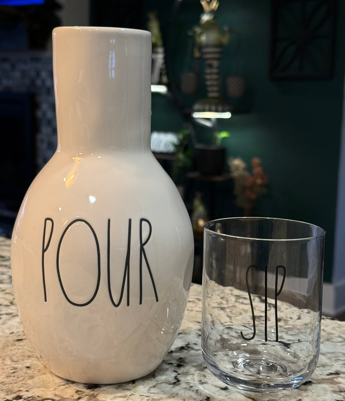 New Rae Dunn ceramic and glass table side service set POUR/SIP