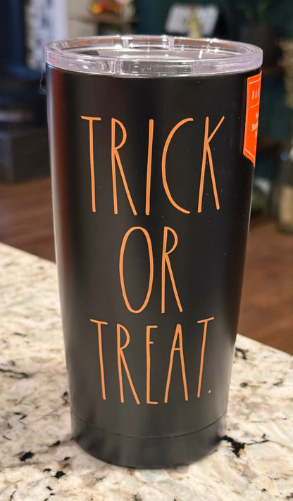 New Rae Dunn black Halloween 17oz stainless drink tumbler TRICK OR TREAT