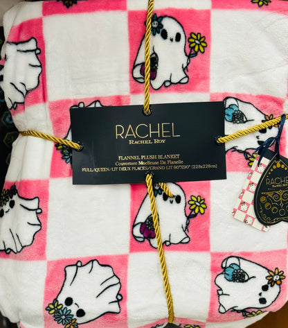 New Rachel Roy 90x90 White lady  Ghost Halloween pink checked bedding blankets decor