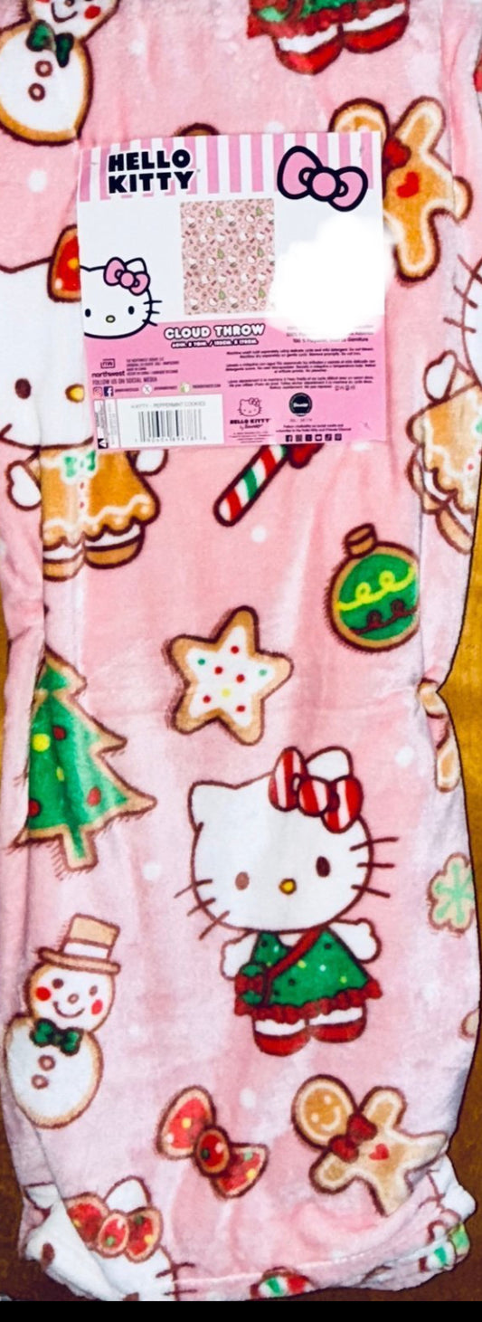 New Hello Kitty pink Christmas gingerbread house cookie tree throw blanket 60x70