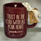 New Rae Dunn burgundy ceramic coffee mug TRUST IN THE LORD WITH ALL YOUR HEART