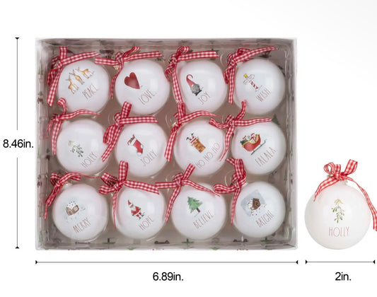 New Rae Dunn Christmas glass ornament box set. 12-piece holiday