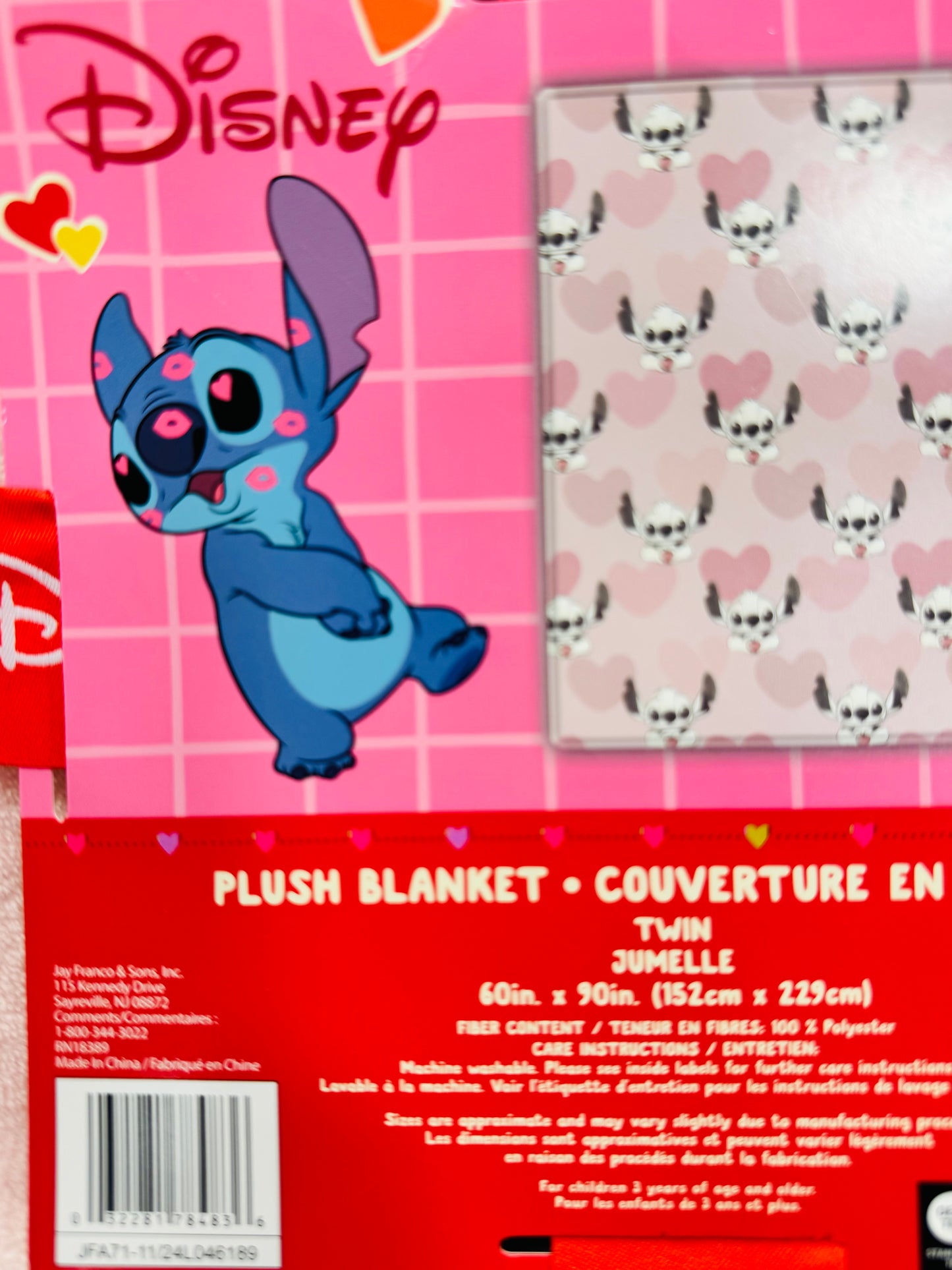 New pink Lilo & Stitch heart blanket 60x90 TWIN size