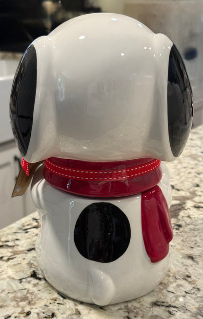 New Rae Dunn x Peanuts Snoopy ceramic TREATS cookie jar canister Christmas decor