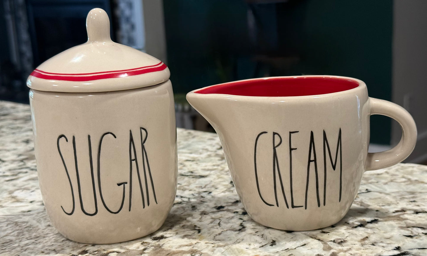Vintage Rae Dunn red line Cream & Sugar dish set