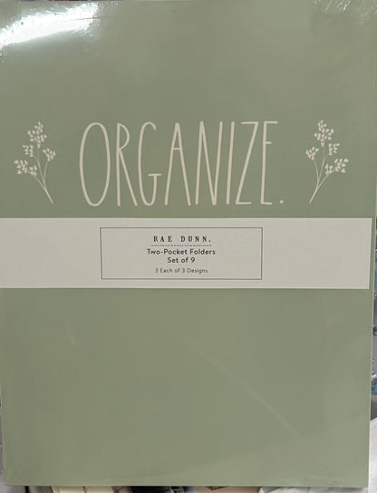 New Rae Dunn stationary-  9 pack file folders set 3 of each design/color ORGANIZE