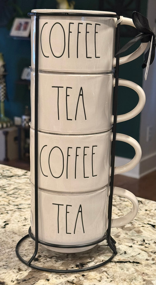 New Rae Dunn x Friend’s ceramic coffee mug stacker set COFFEE/TEA/COFFEE/TEA