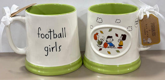 New Rae Dunn x Peanuts Snoopy ceramic coffee mug FOOTBALL GIRLS