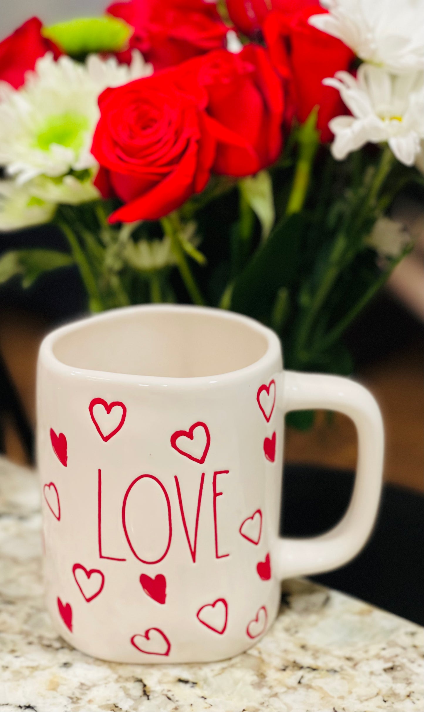 New Rae Dunn white ceramic heart print Valentines Day coffee mug LOVE