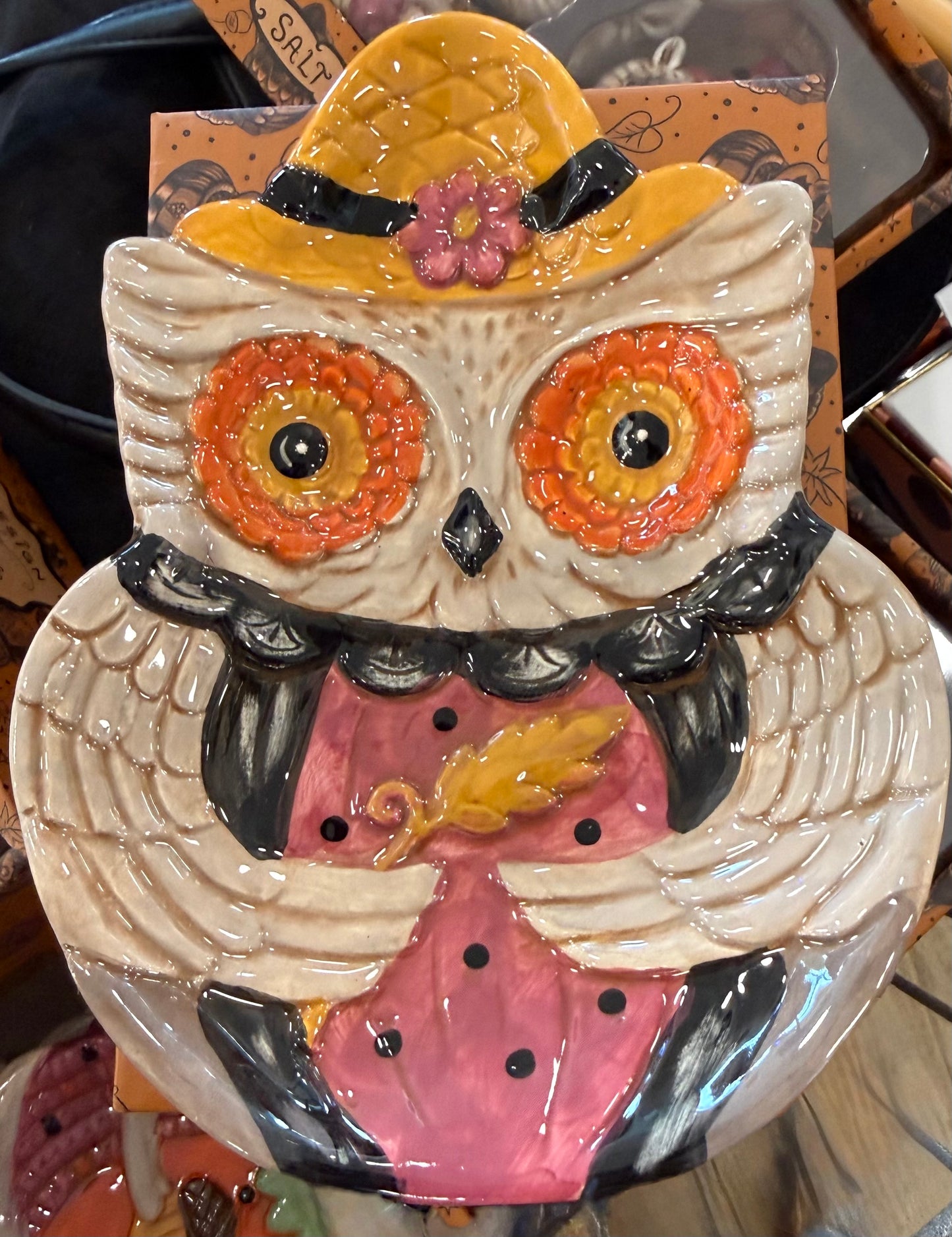 New release Joanna Parker ceramic fall owl snack plate
