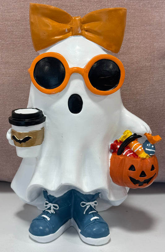 New orange bow and sunglasses trick or treat resin ghost Halloween decor