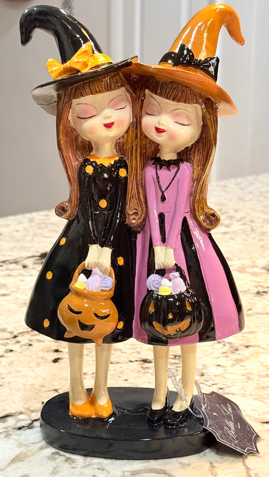 New Bella Lux vintage look trick or treating girls Halloween decor 11x5