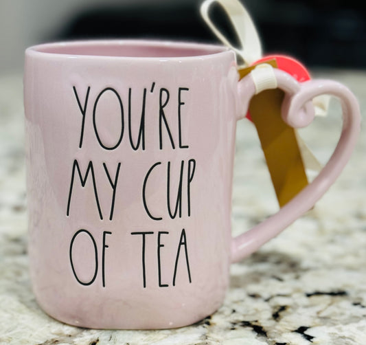 New Rae Dunn pink ceramic heart handled mug YOU’RE MY CUP OF TEA