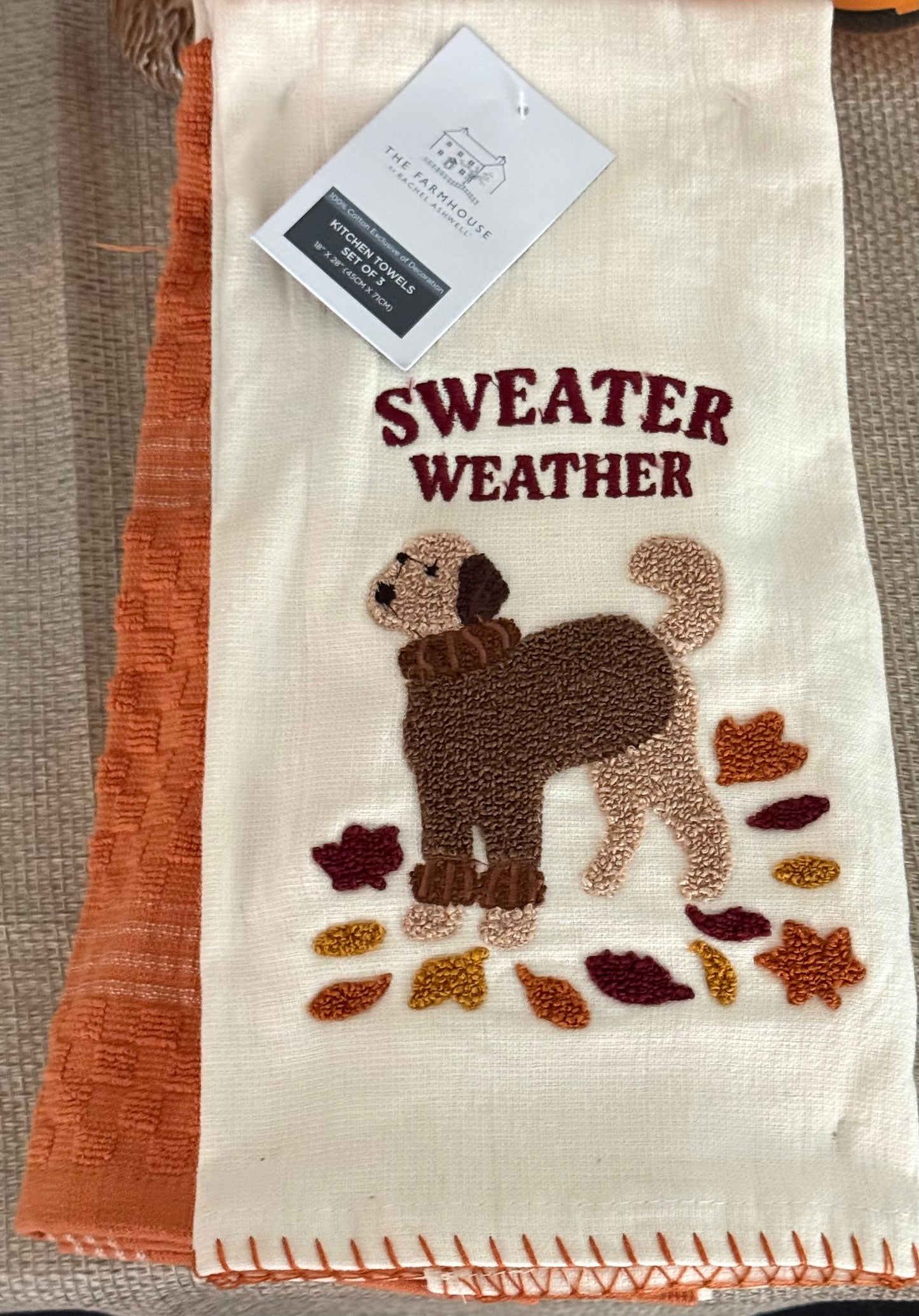 New The Farmhouse 3-piece kitchen dish towel set SWEATER WEATHER