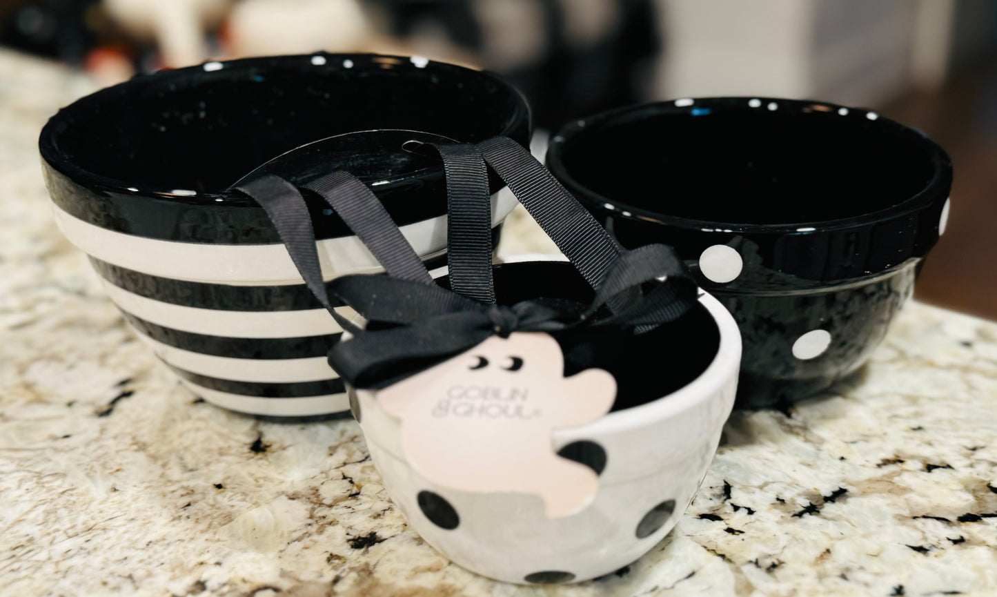 New black & white ceramic 3-piece bowl set