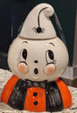 New ceramic Joanna Parker Gus orange/black cookie jar canister. Halloween decor.