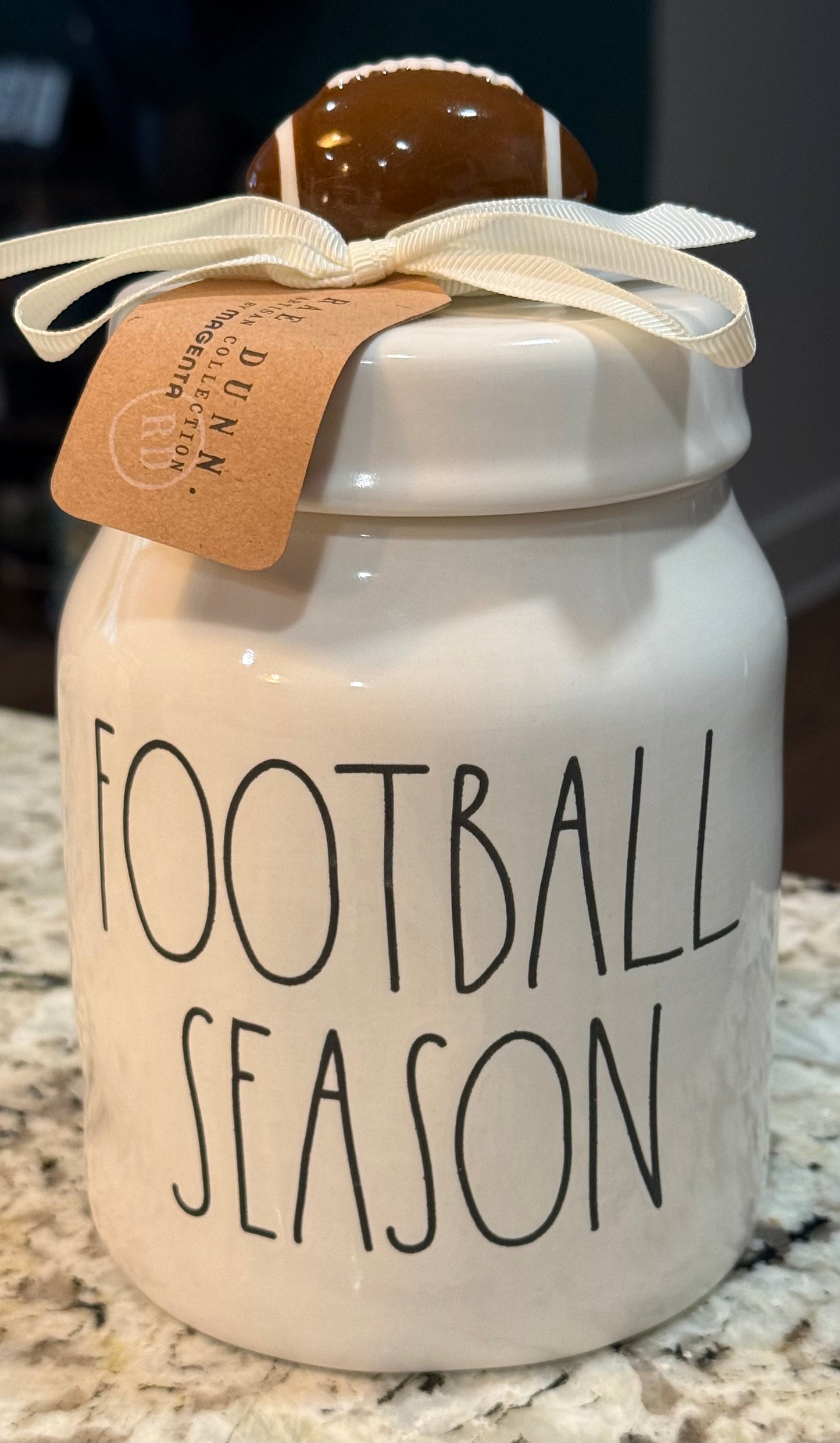 New Rae Dunn white ceramic 6” canister FOOTBALL SEASON