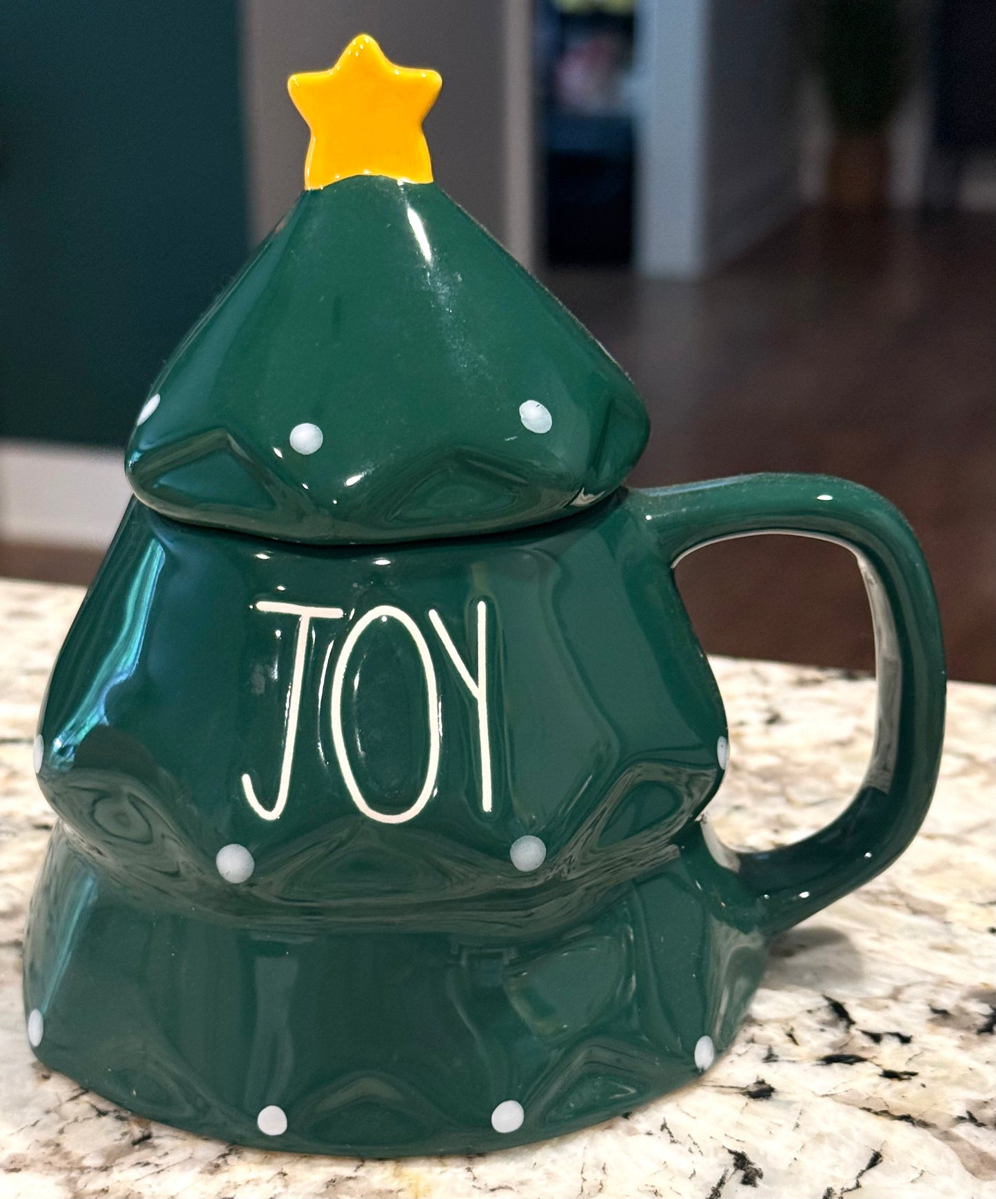 New Rae Dunn green ceramic Christmas tree 🌲 decor coffee mug JOY