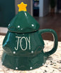 New Rae Dunn green ceramic Christmas tree 🌲 decor coffee mug JOY
