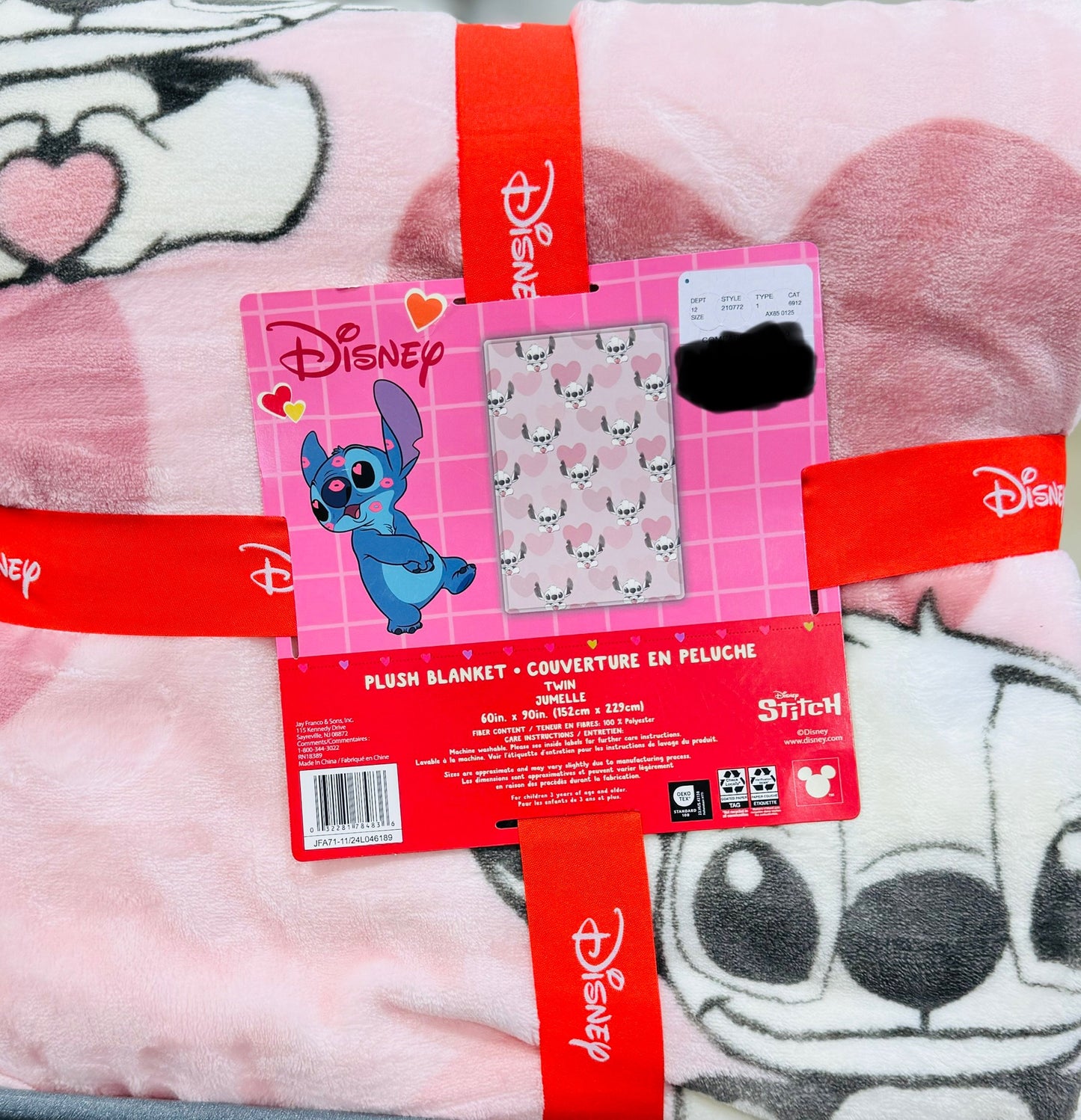 New pink Lilo & Stitch heart blanket 60x90 TWIN size