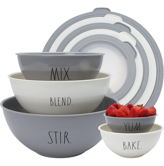 Rae Dunn Mixing Bowls with Lids - 10 Piece Plastic Nesting Bowls Set includes 5 Prep Bowls and 5 Lids (Grey