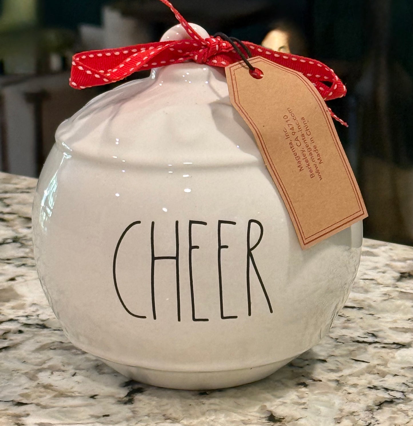 New Rae Dunn white ceramic Christmas decor ornament ball CHEER