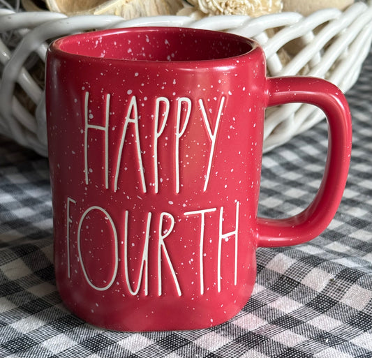 New Rae Dunn Americana red speckled coffee mug HAPPY 4th