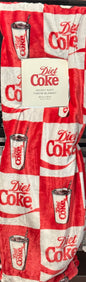New red plaid Diet Coke fan gift set throw blanket & dish towel lot. 60x70 oversized velvety soft blanket. 2 towels.