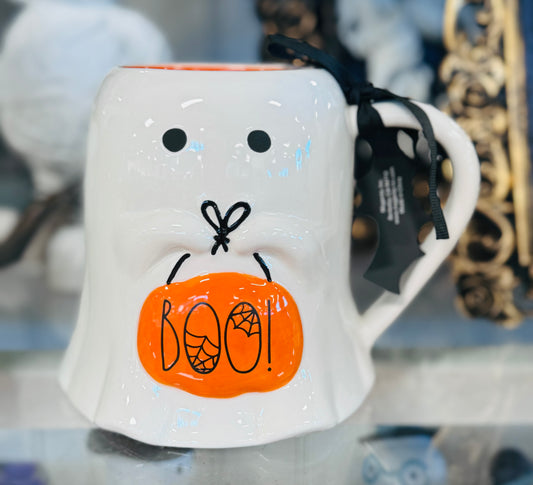 New Rae Dunn white ceramic Halloween ghost mug BOO! 👻