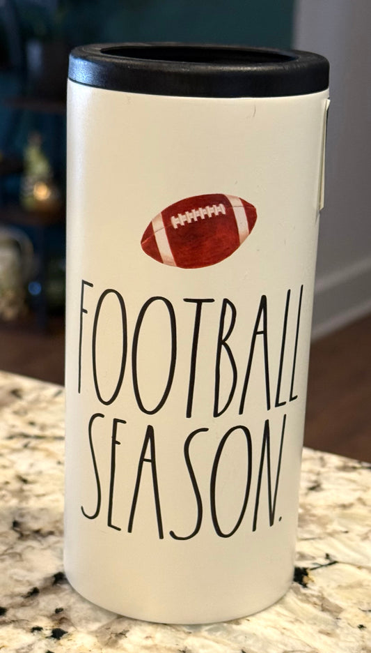New Rae Dunn insulated stainless slim can holder 12oz FOOTBALL SEASON