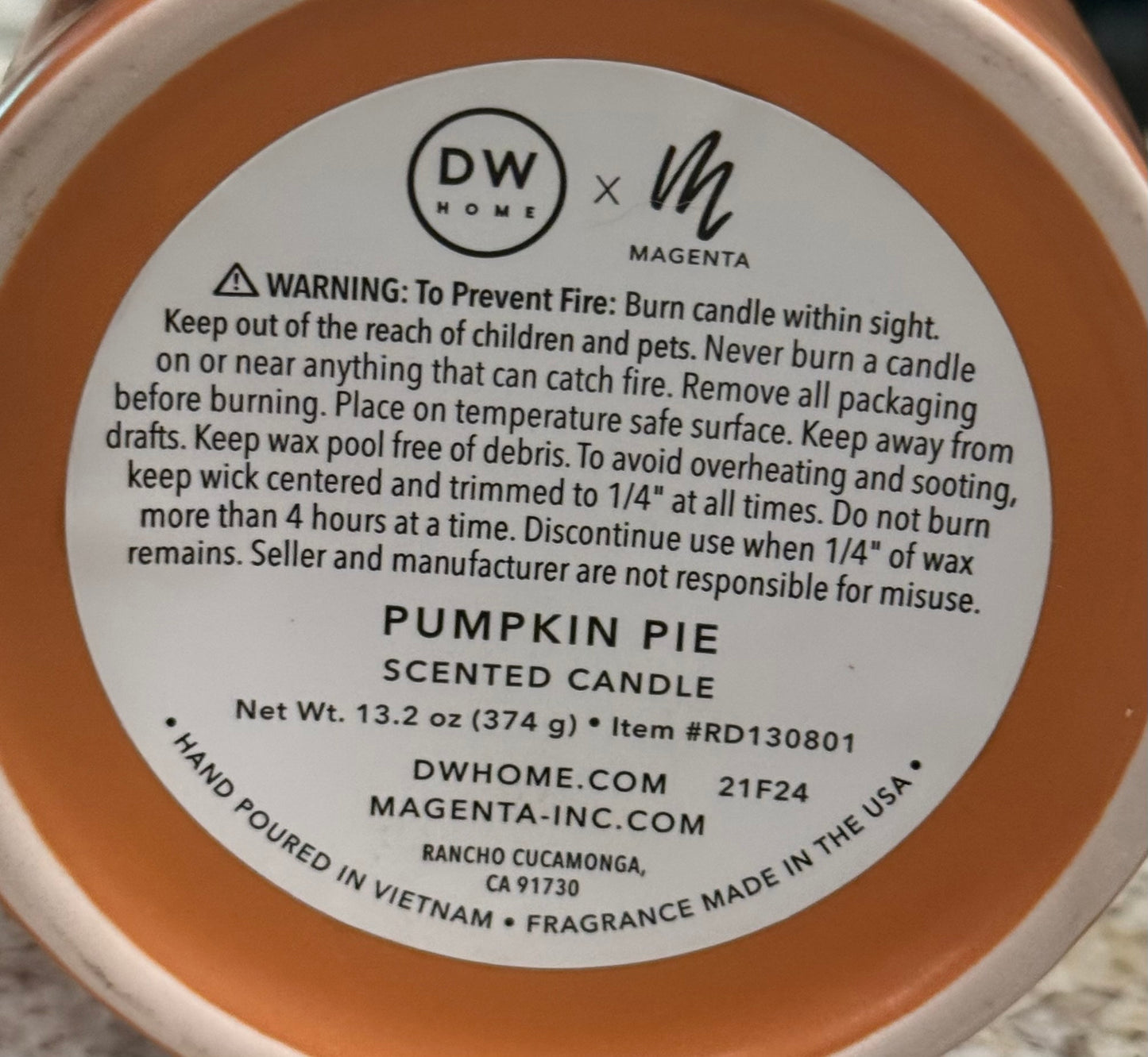 New Rae Dunn ceramic FALL  candle 6” Pumpkin pie scented