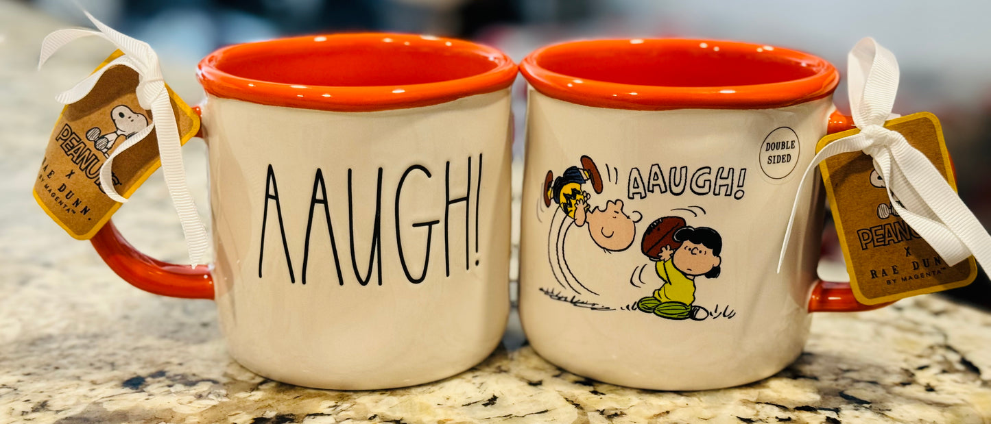 New Rae Dunn x Peanuts Snoopy football theme coffee mug AAUGH!