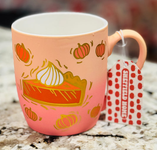 New Sheffield Home gold & orange soft feel hand painted ceramic pumpkin pie mug