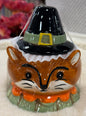 New Joanna Parker ceramic fall 5” trinket jar pilgrim squirrel