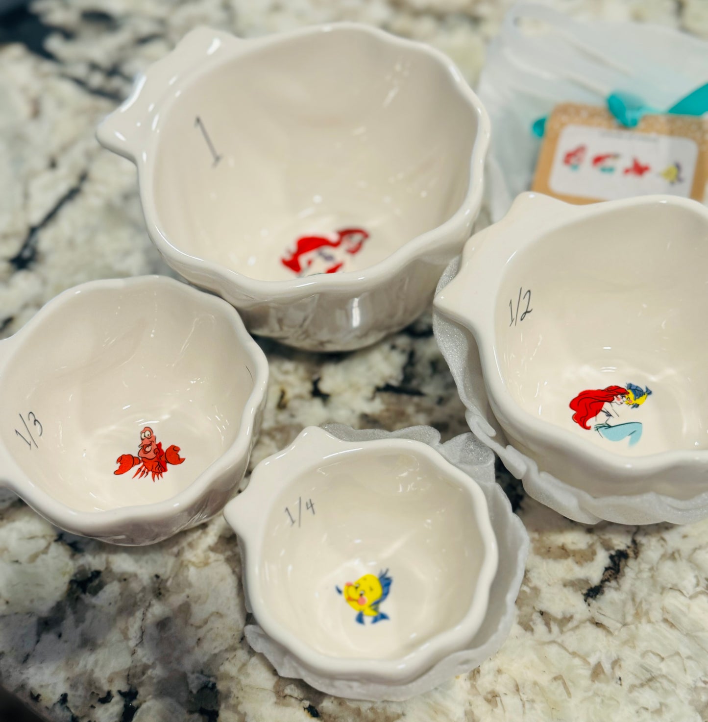 New Rae Dunn x Disney’s The Little Mermaid 🧜🏽‍♀️ ceramic iridescent shell style measuring cup set