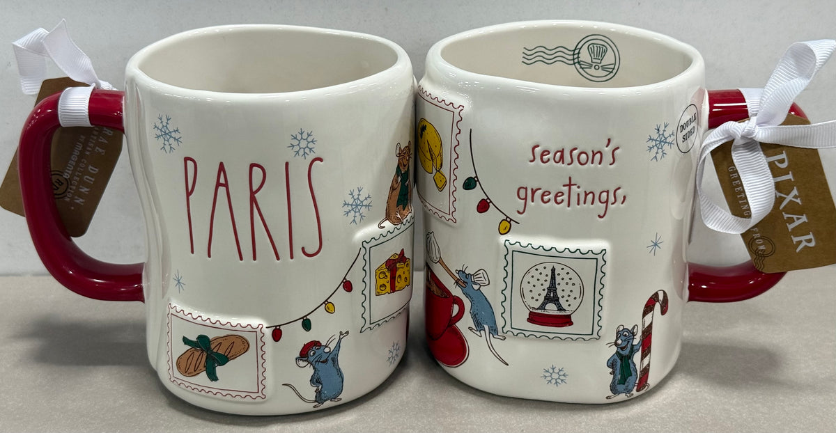 New Rae Dunn x Ratatouille Christmas ceramic coffee mug SEASONS GREETINGS-PARIS