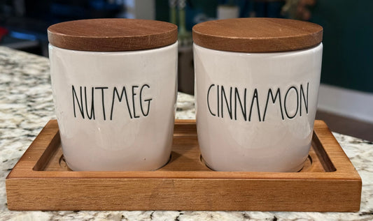 Rae Dunn white ceramic CINNAMON & NUTMEG cellar set