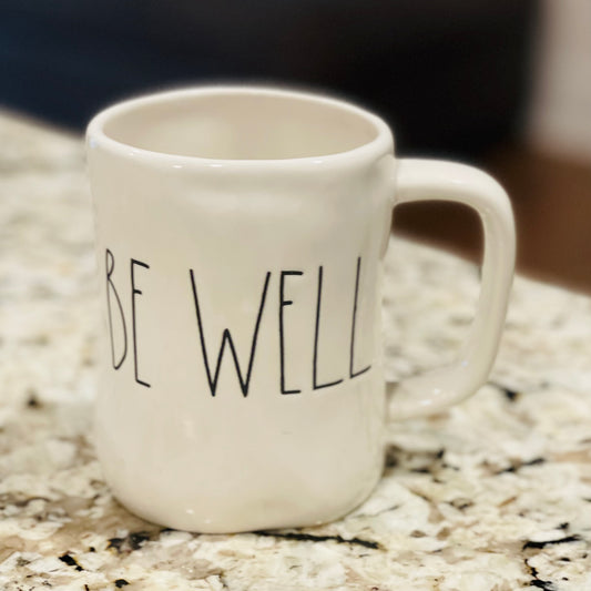 New Rae Dunn white ceramic coffee mug BE WELL